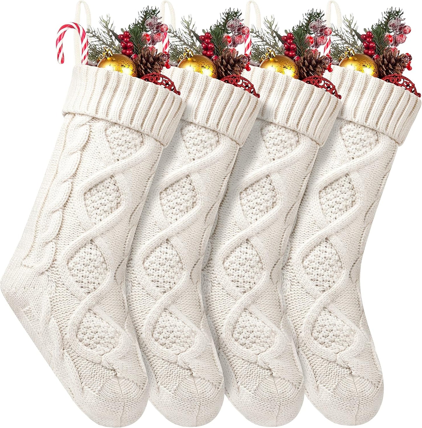 Knitted Cream Colored Stockings with Monogram